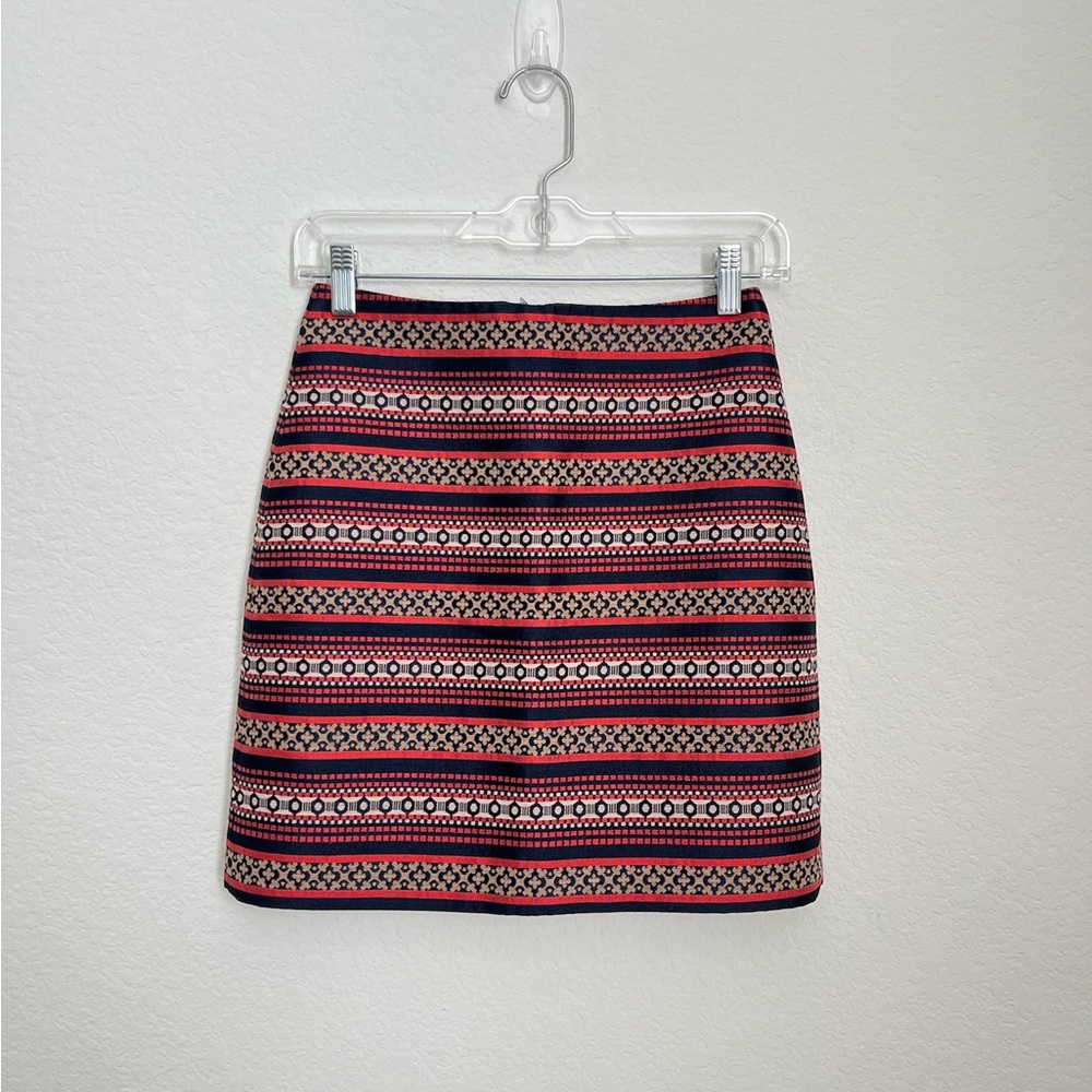 LOFT pink & navy striped pattern pencil skirt 00P